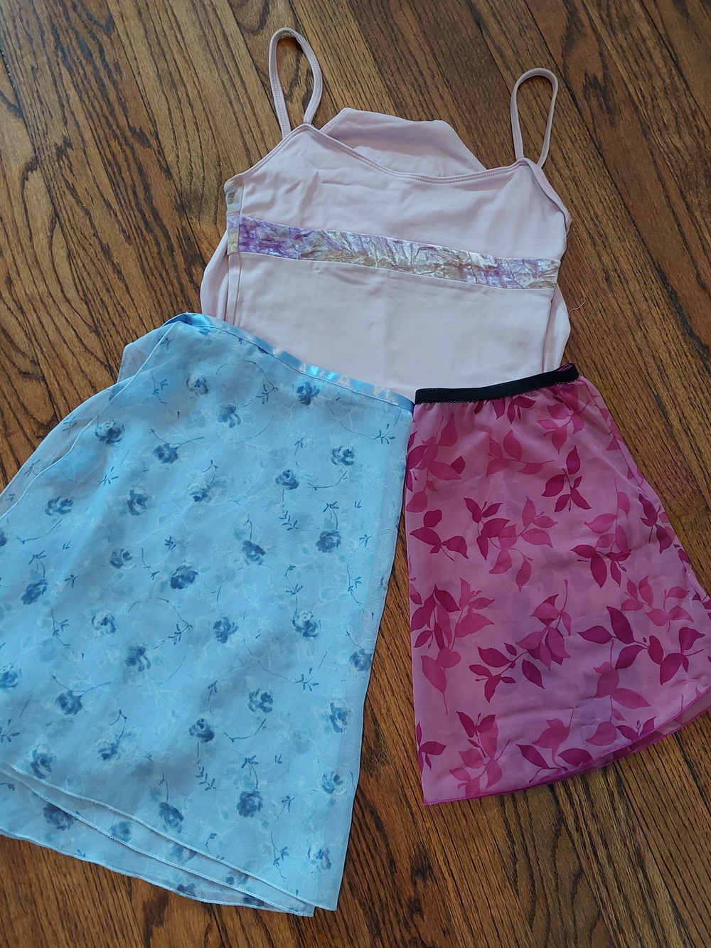 Class-in Women's Small Pink Camisole Leotard with Blue  and Pink Sheer Skirts